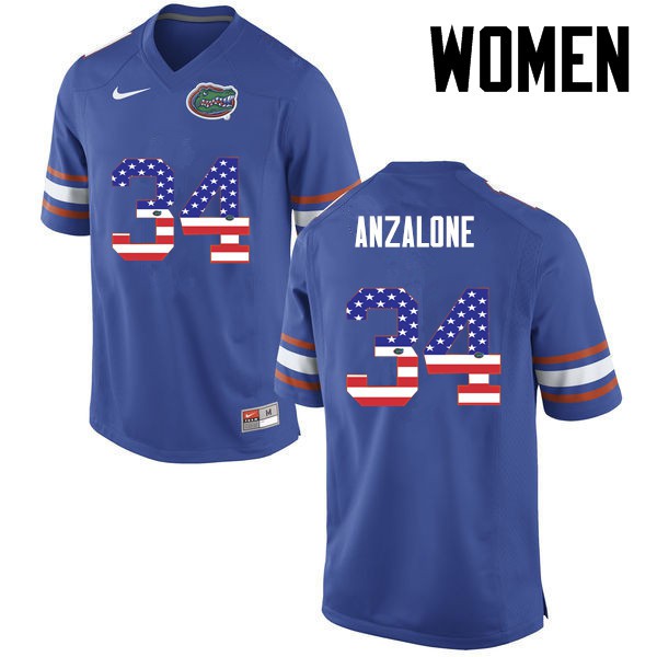 Florida Gators Women #34 Alex Anzalone College Football USA Flag Fashion Blue